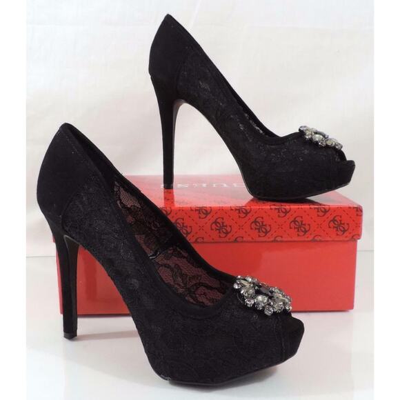 Guess Hotspot Platform Dress Pumps Heels Black Multi Fabric Size 10 - Picture 5 of 9